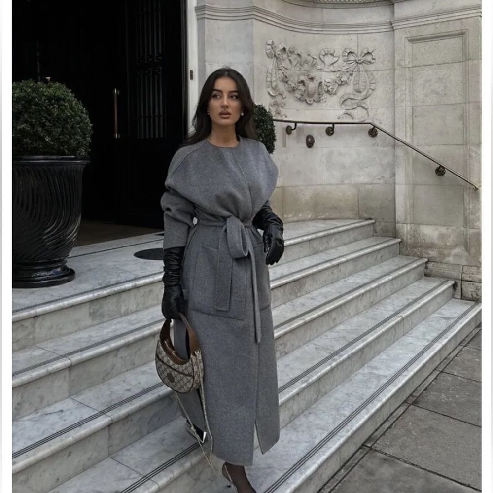 NWT ZARA Double-Faced‎ Wool Blend Coat Grey SZ M-L